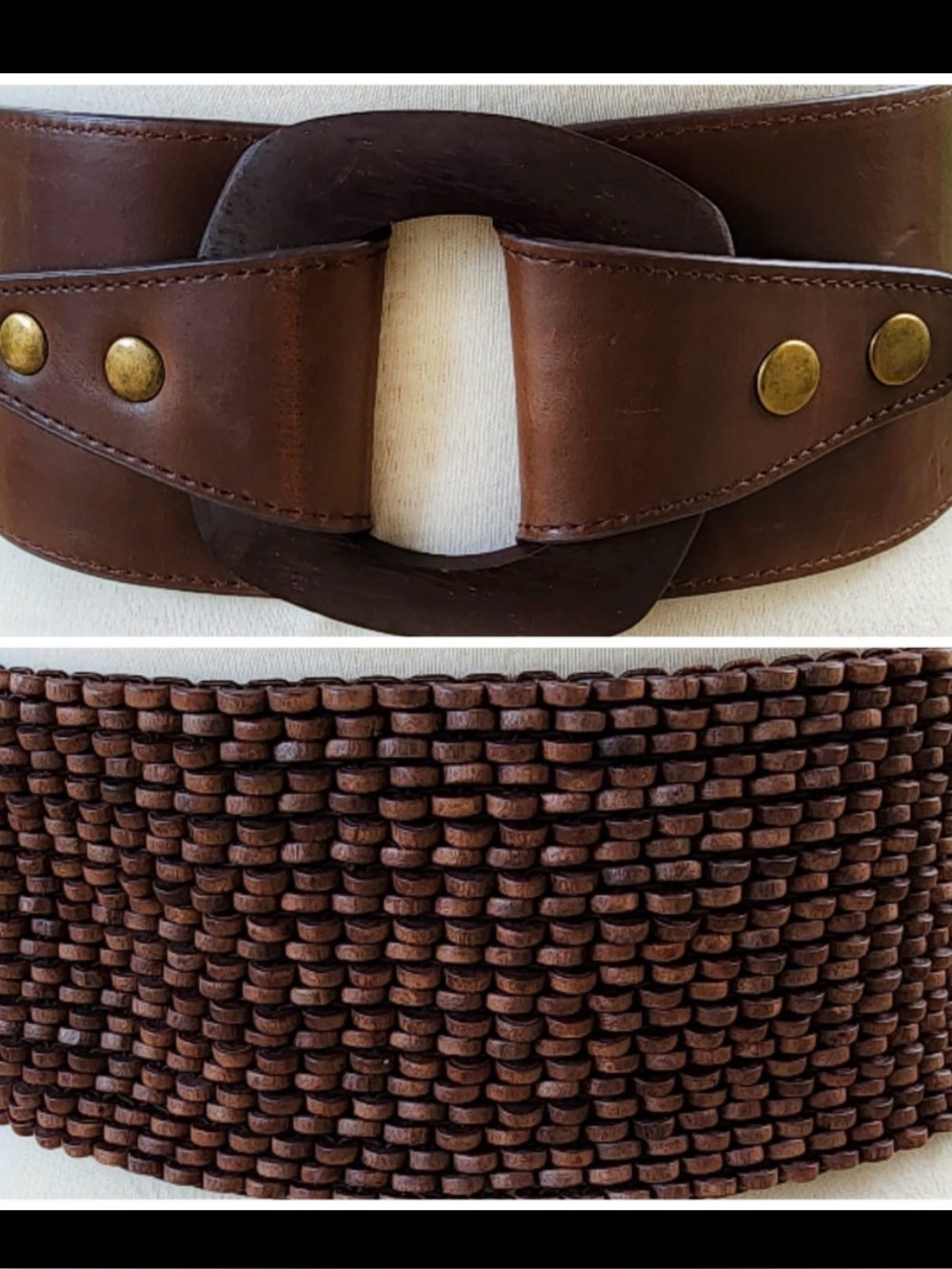 Belgo Lux Extra Wide Leather & Wooden Beaded Stretch Belt S